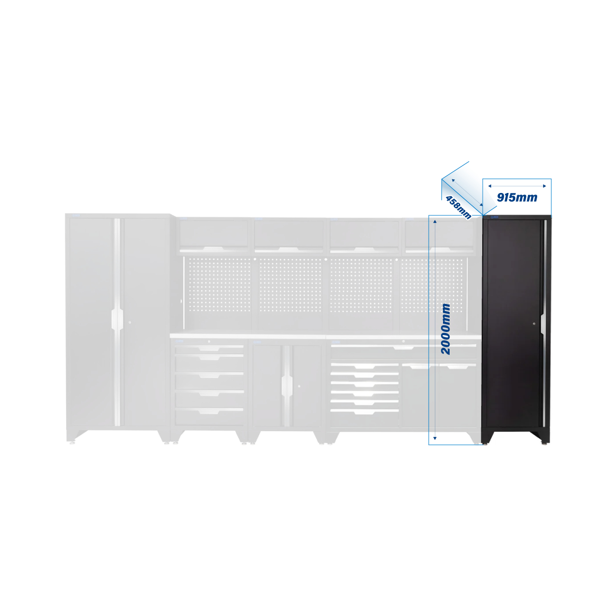 SGS 14pc Modular Garage Storage | 12 Drawers | Stainless Steel Worktop | Floor Cabinet | Tall Single & Double Cabinets
